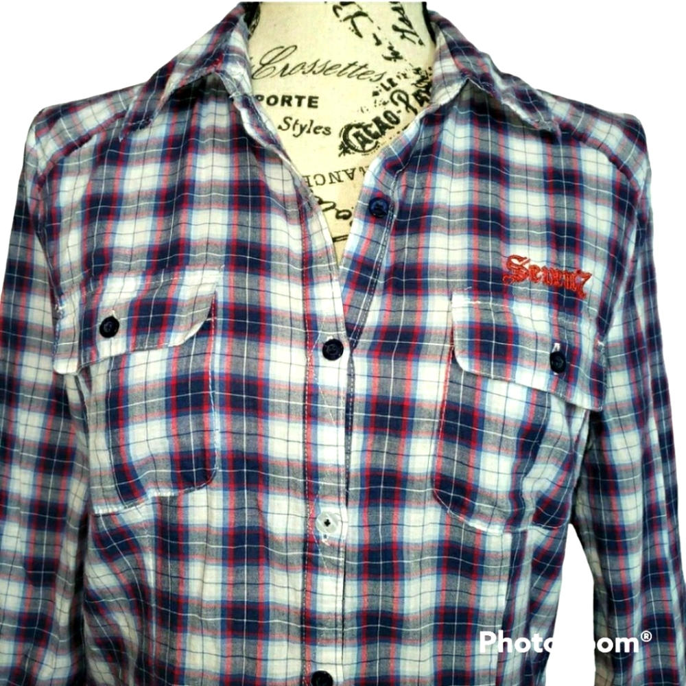 7Seven Women Button-down Plaid Top Small - Picture 2 of 12